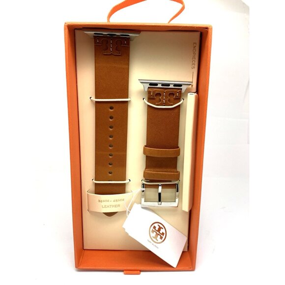 Tory Burch Apple Watch Band Case Size 38-45mm Brown Leather Strap TBS0100E - Picture 1 of 10
